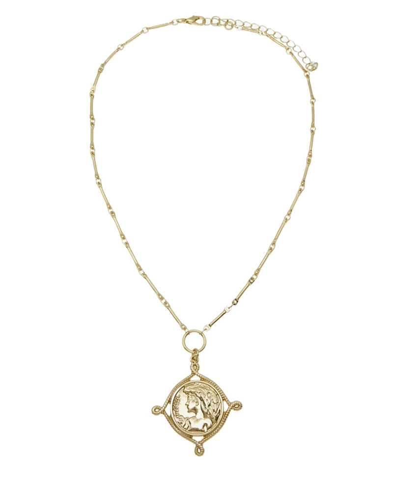 Vintage Style Coin Pendant Bar Link Chain  Necklace