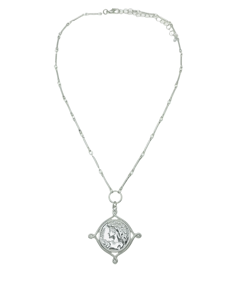 Vintage Style Coin Pendant Bar Link Chain  Necklace