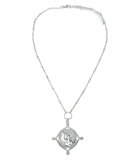 Vintage Style Coin Pendant Bar Link Chain  Necklace