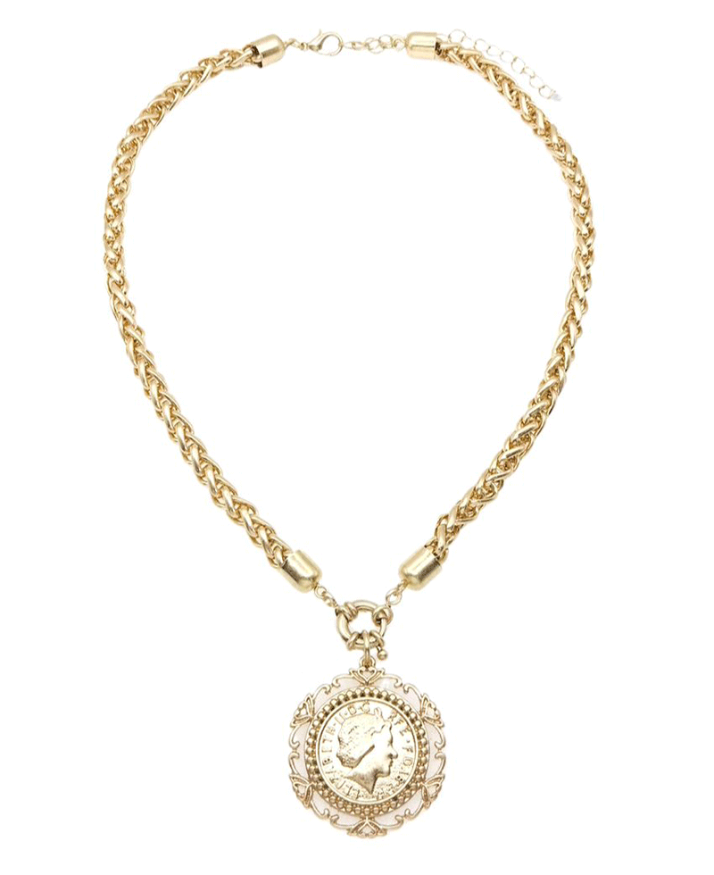 Antique Style Coin Pendant Chunky Chain Necklace