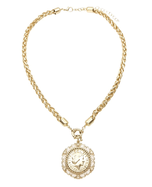 Antique Style Coin Pendant Chunky Chain Necklace