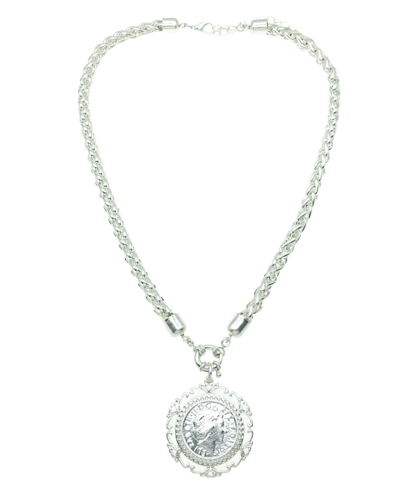 Antique Style Coin Pendant Chunky Chain Necklace
