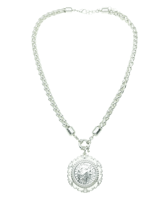 Antique Style Coin Pendant Chunky Chain Necklace