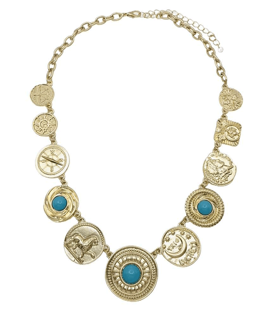 Medallion Multi Charm Statement Necklace