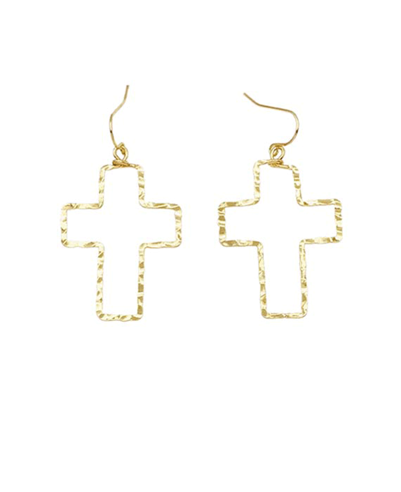 Hammered Open Cross Earring