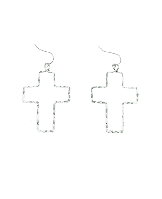 Hammered Open Cross Earring