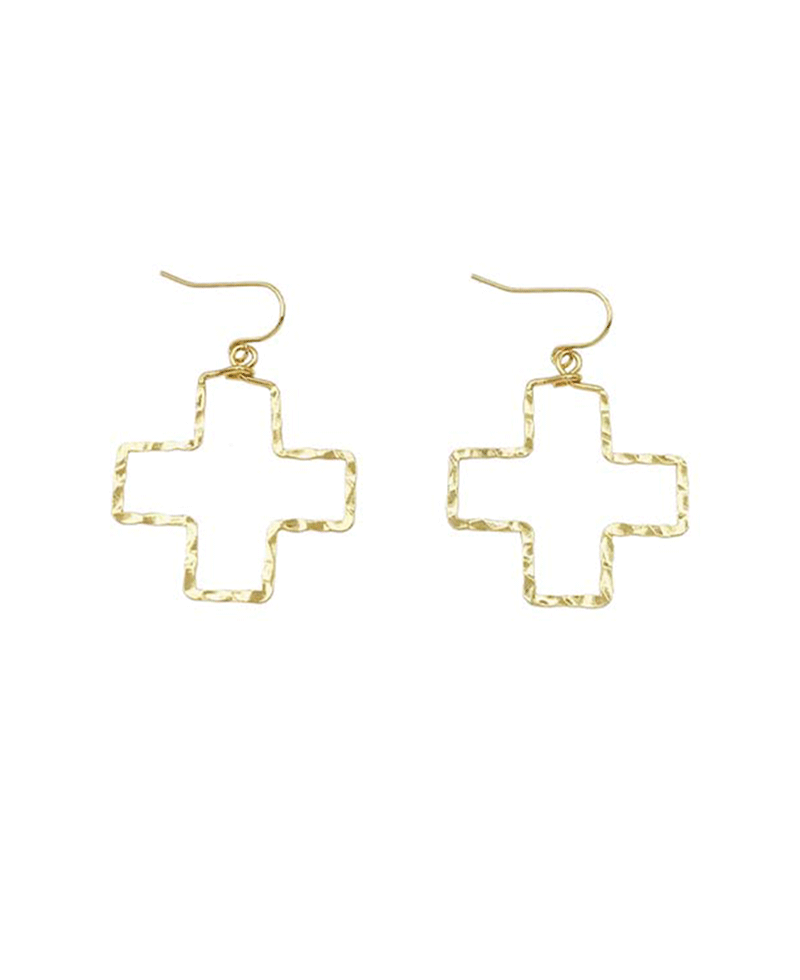 Hammered Open Cross Earring