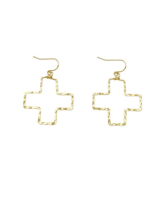 Hammered Open Cross Earring