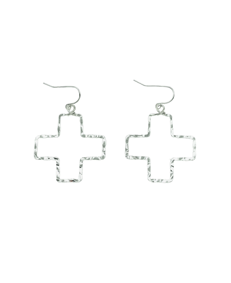 Hammered Open Cross Earring