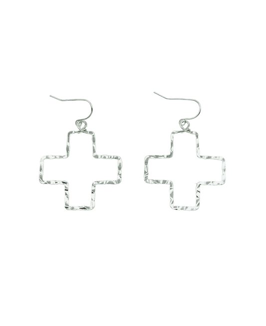 Hammered Open Cross Earring