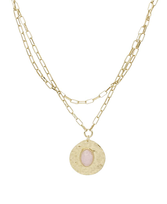 Hammered Disc Pendant Double Strand Necklace