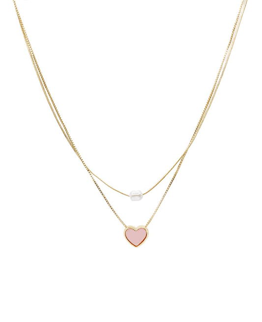 Heart & Pearl Double Layered Necklace