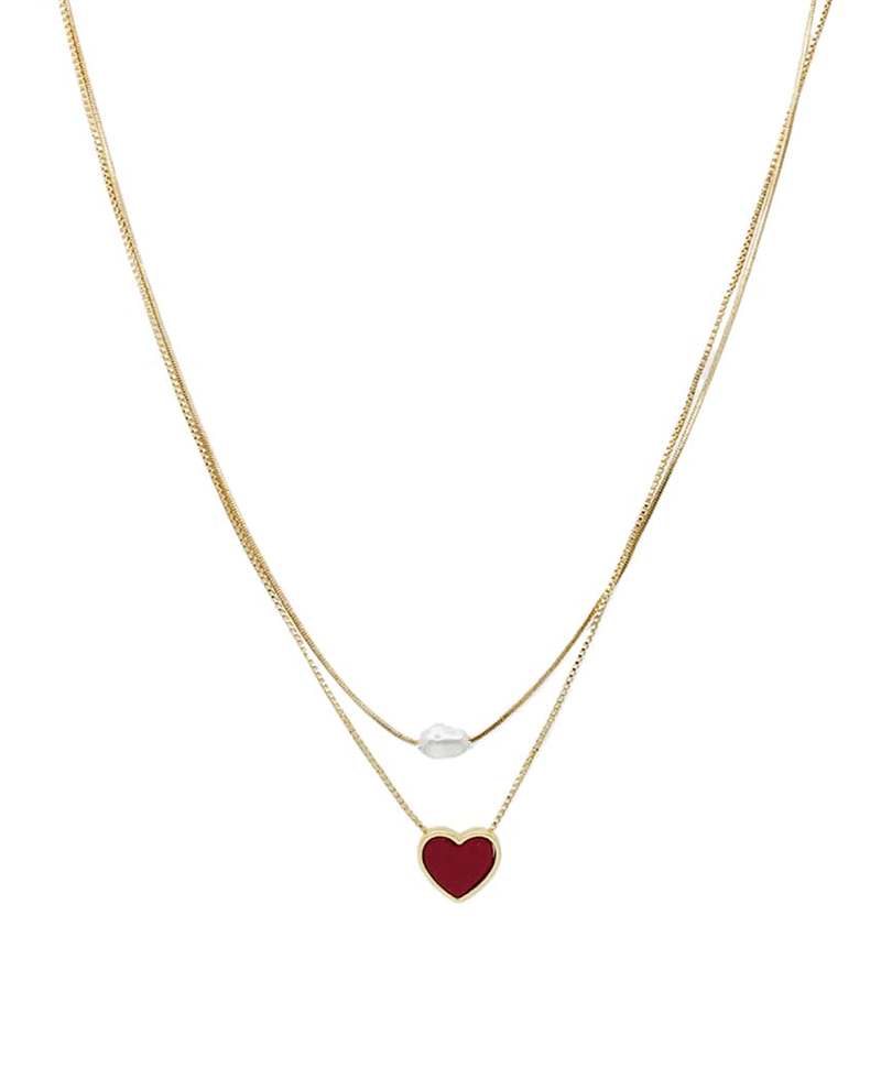 Heart & Pearl Double Layered Necklace