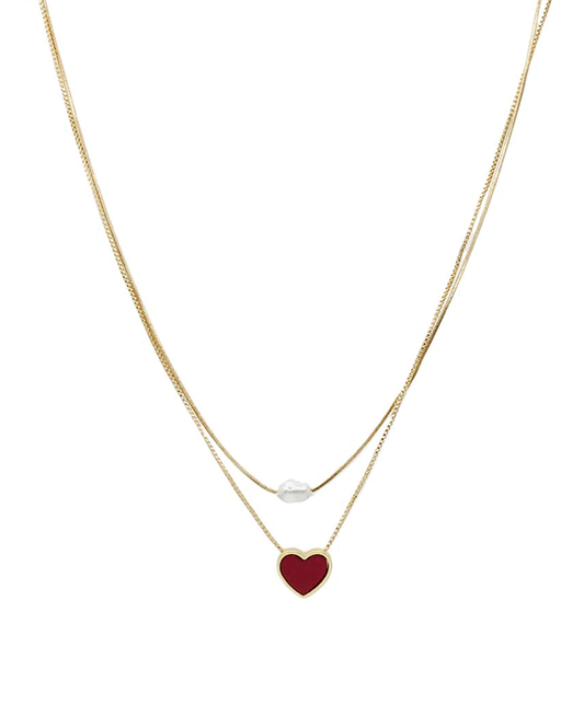 Heart & Pearl Double Layered Necklace