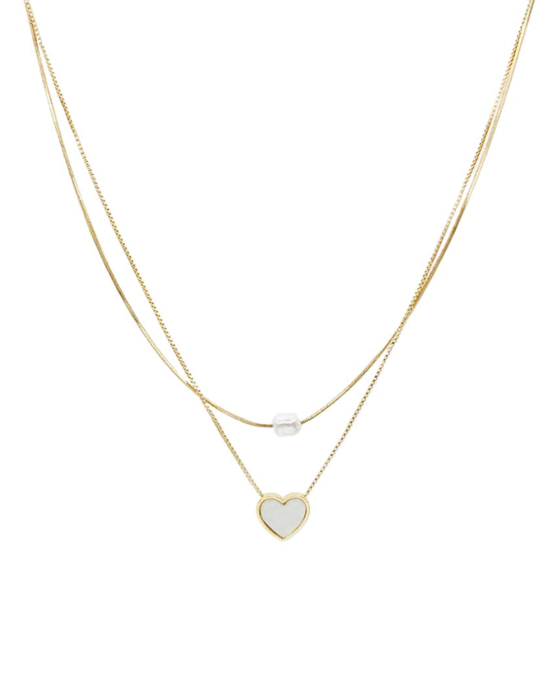 Heart & Pearl Double Layered Necklace