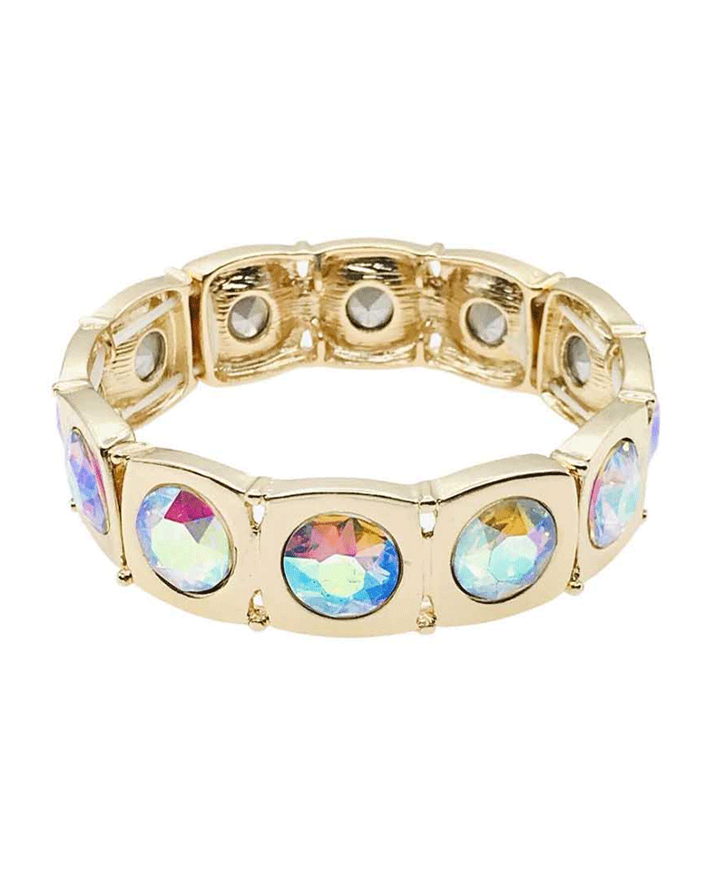 Round Bezel Set Crystal Stretch Bracelet