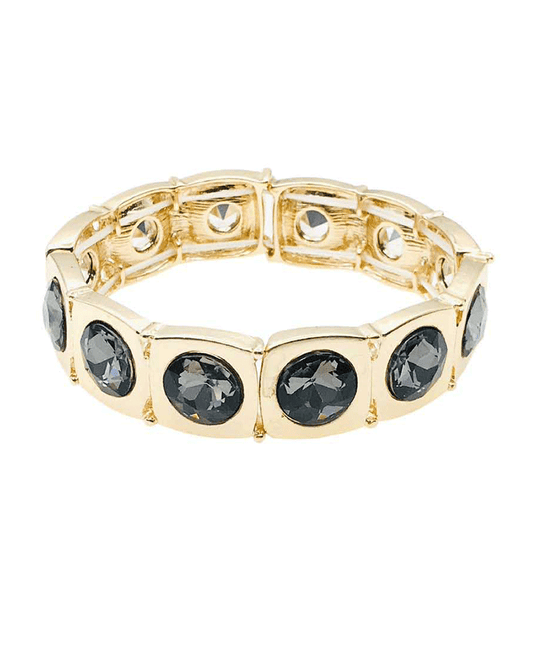 Round Bezel Set Crystal Stretch Bracelet
