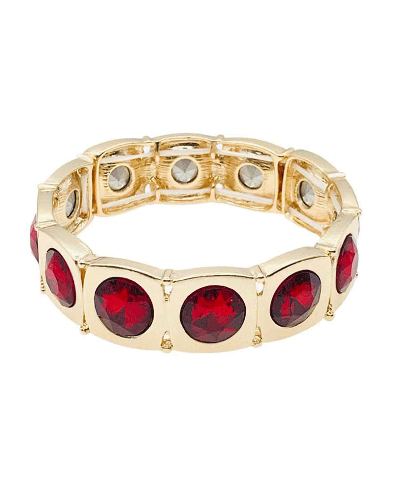Round Bezel Set Crystal Stretch Bracelet
