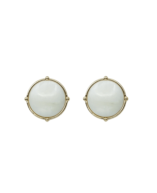 Round Gold Framed Stone Stud Earring