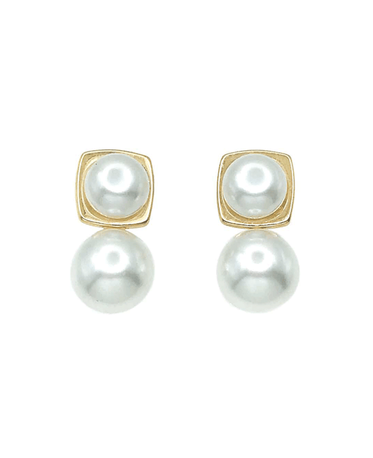 Square Framed Pearl Drop Earring