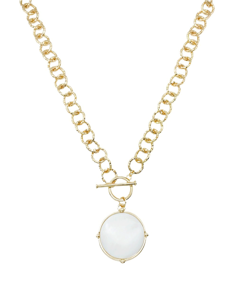 Round Stone Pendant Chain Toggle Necklace