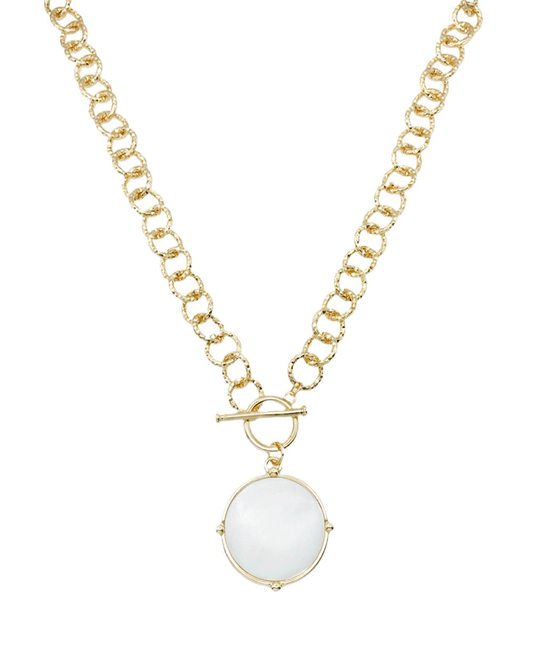 Round Stone Pendant Chain Toggle Necklace