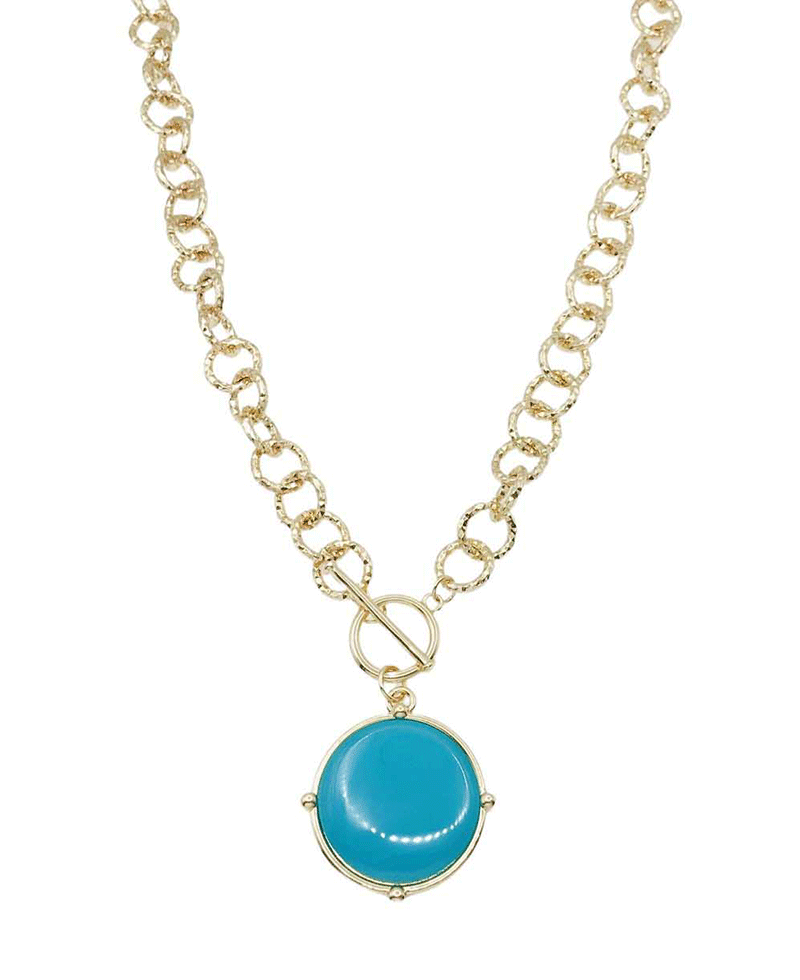 Round Stone Pendant Chain Toggle Necklace