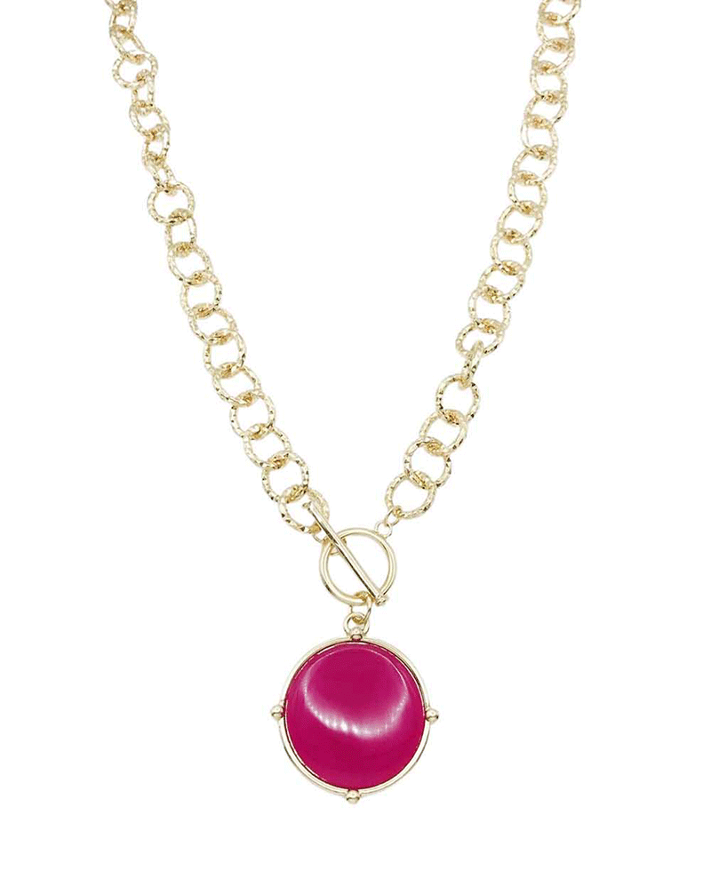 Round Stone Pendant Chain Toggle Necklace