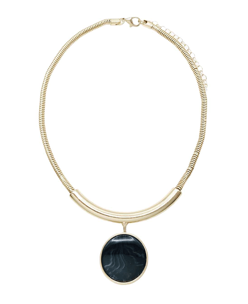 Coiled Tube & Curved Bar w/ Pendant Necklace