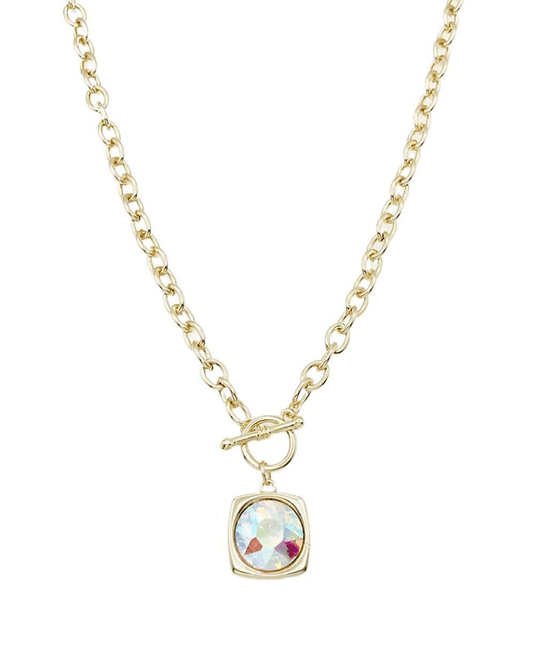 Square Faceted Crystal Chain Toggle Necklace