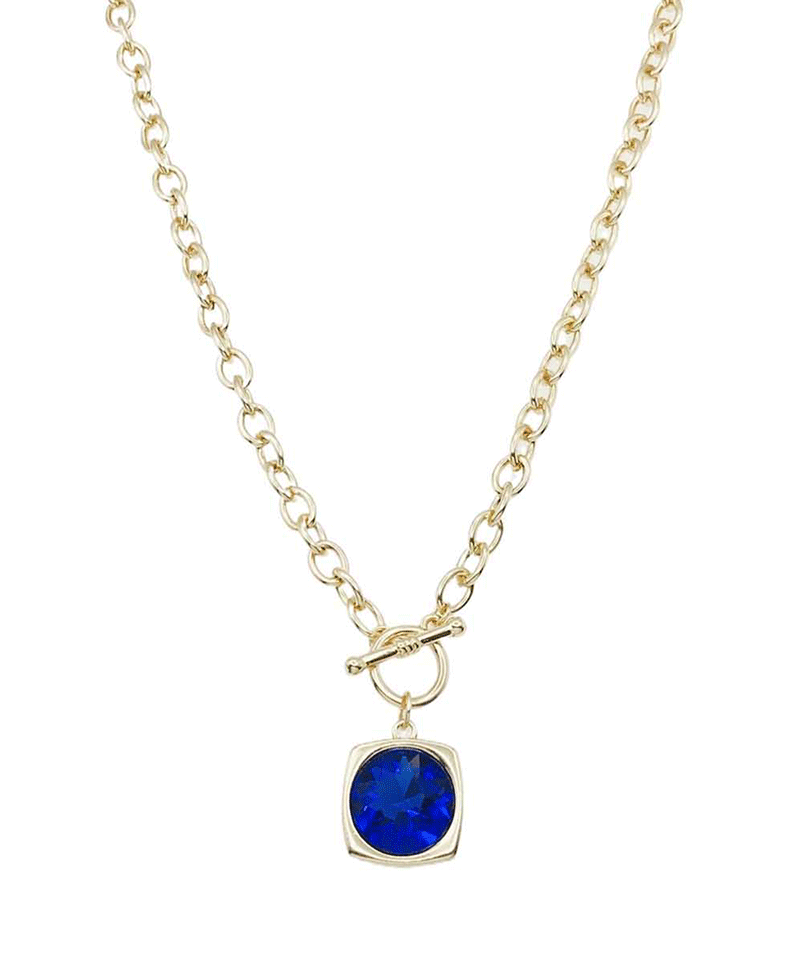Square Faceted Crystal Chain Toggle Necklace