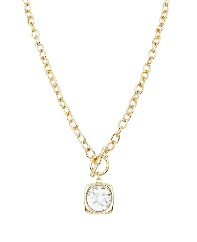 Square Faceted Crystal Chain Toggle Necklace