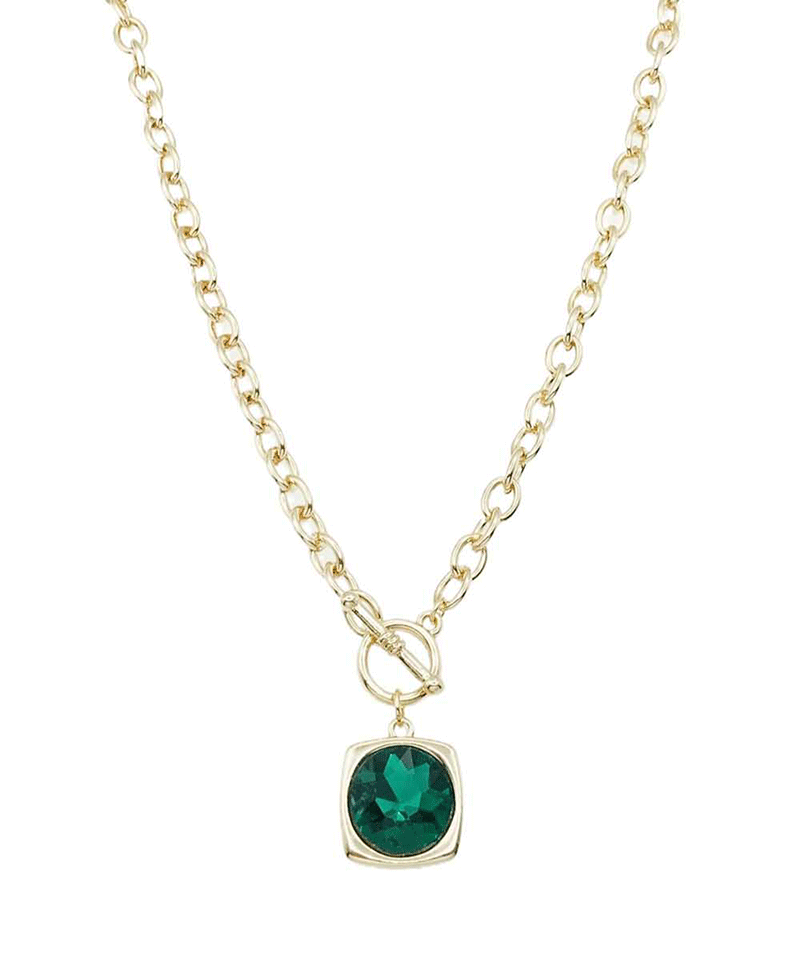 Square Faceted Crystal Chain Toggle Necklace