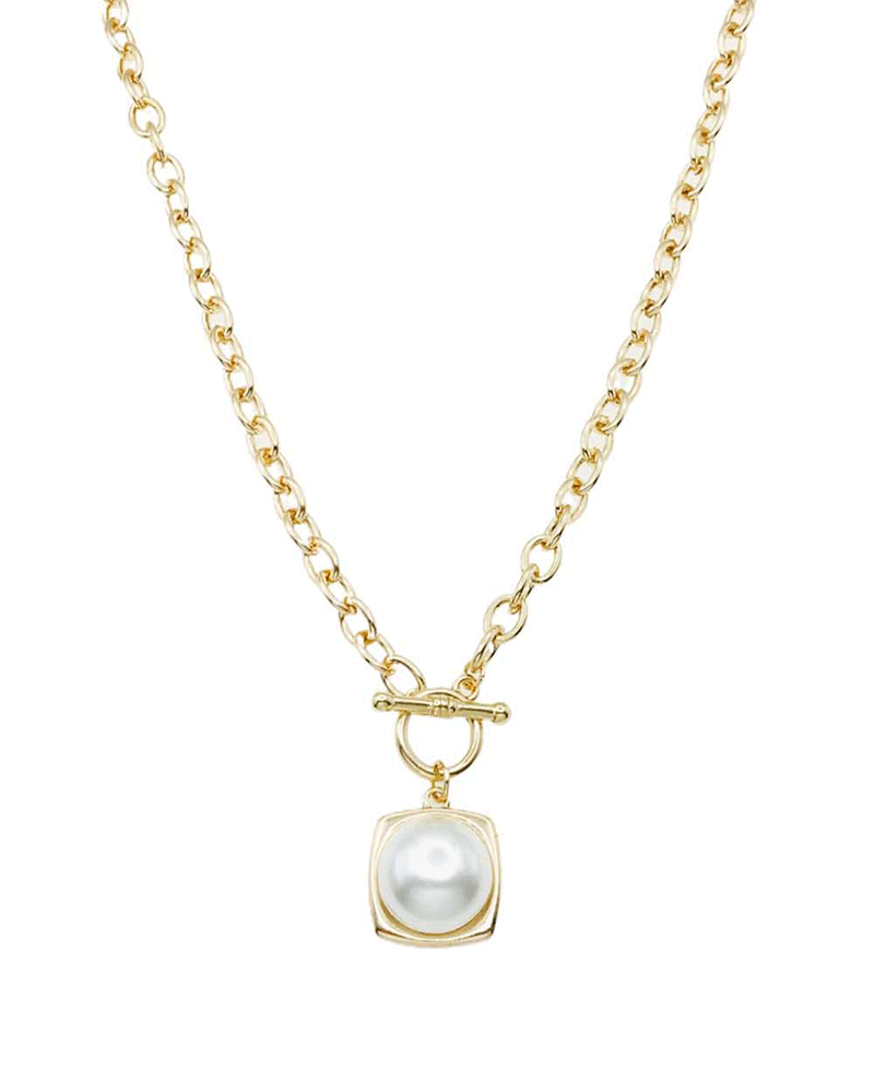 Square Faceted Crystal Chain Toggle Necklace