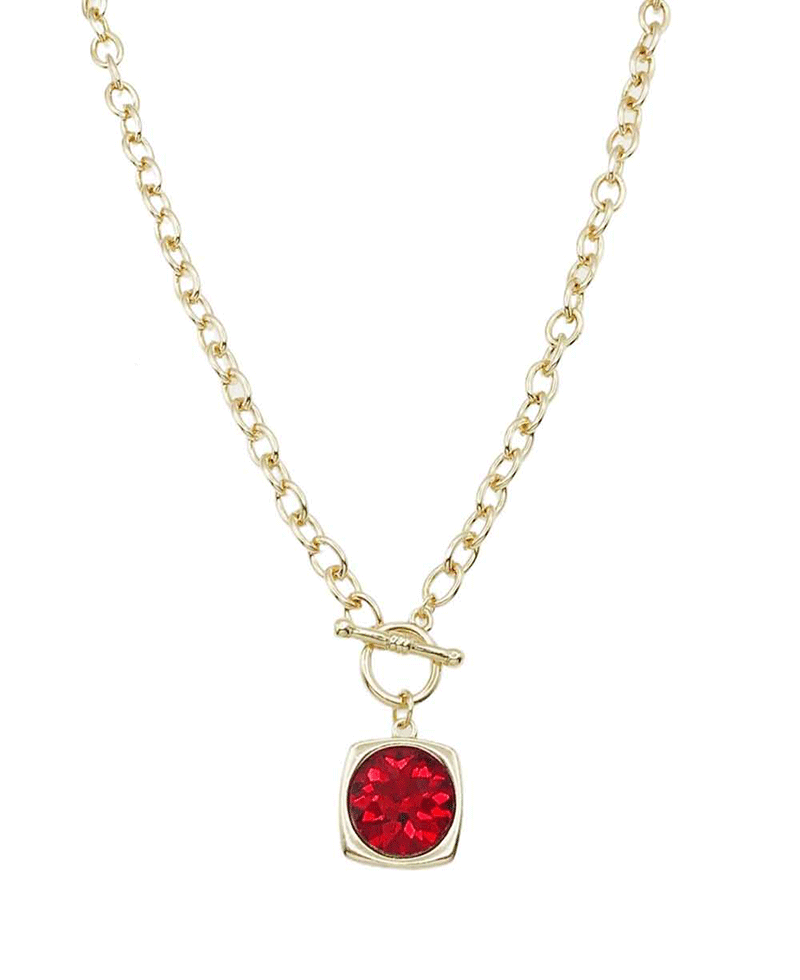 Square Faceted Crystal Chain Toggle Necklace