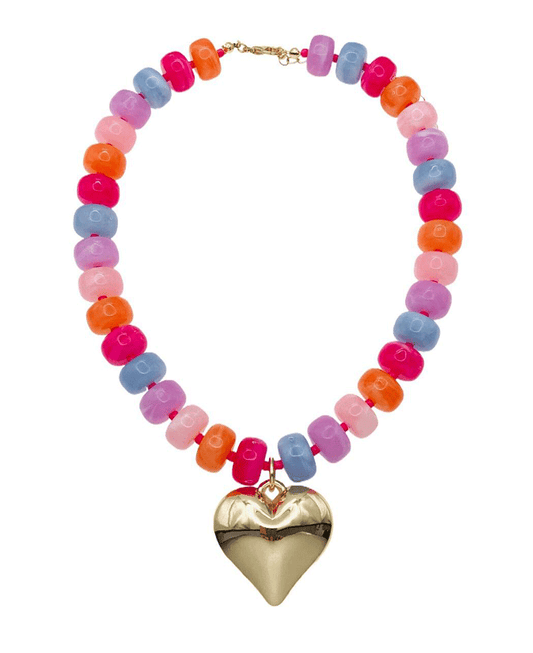 Chunky Resin Beaded Heart Pendant Necklace