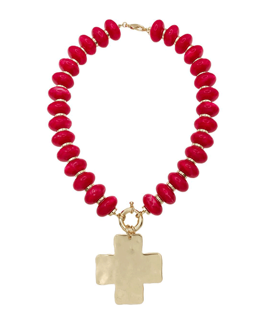 Amber Resin Beaded Cross Necklace