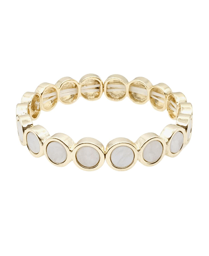 Round Bezel Set MOP Stretch Bracelet
