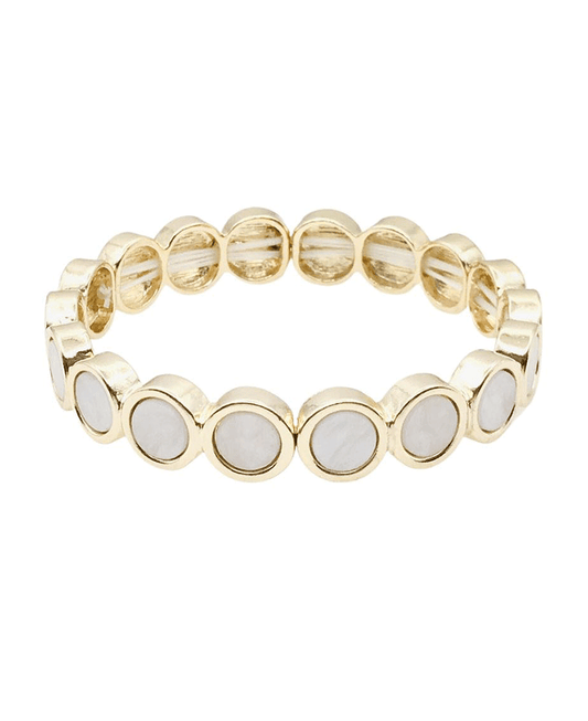 Round Bezel Set MOP Stretch Bracelet