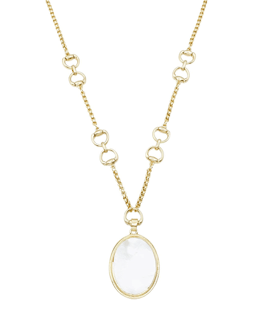 Oval Pendant Double Loops Chain Necklace