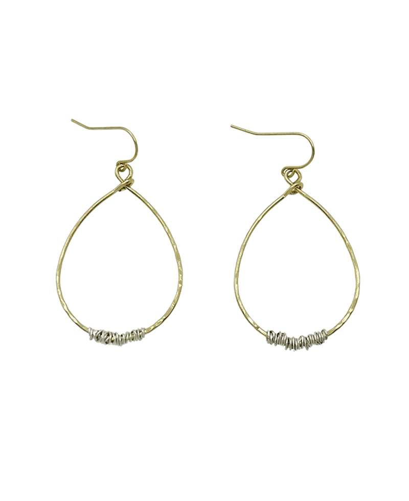 Hammered Teardrop Wire Wrap Earring