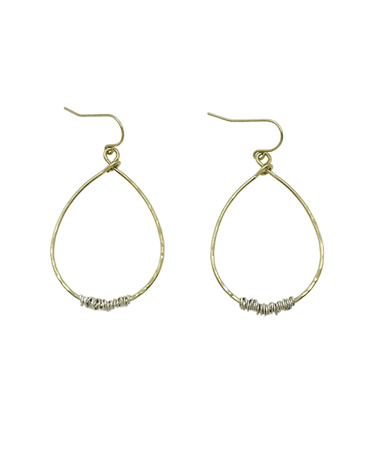 Hammered Teardrop Wire Wrap Earring