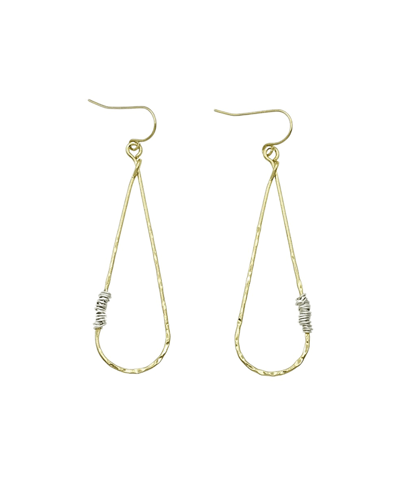 Hammered Elongated Teardrop Wire Wrap Earring
