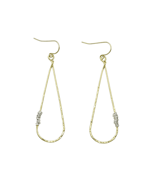 Hammered Elongated Teardrop Wire Wrap Earring