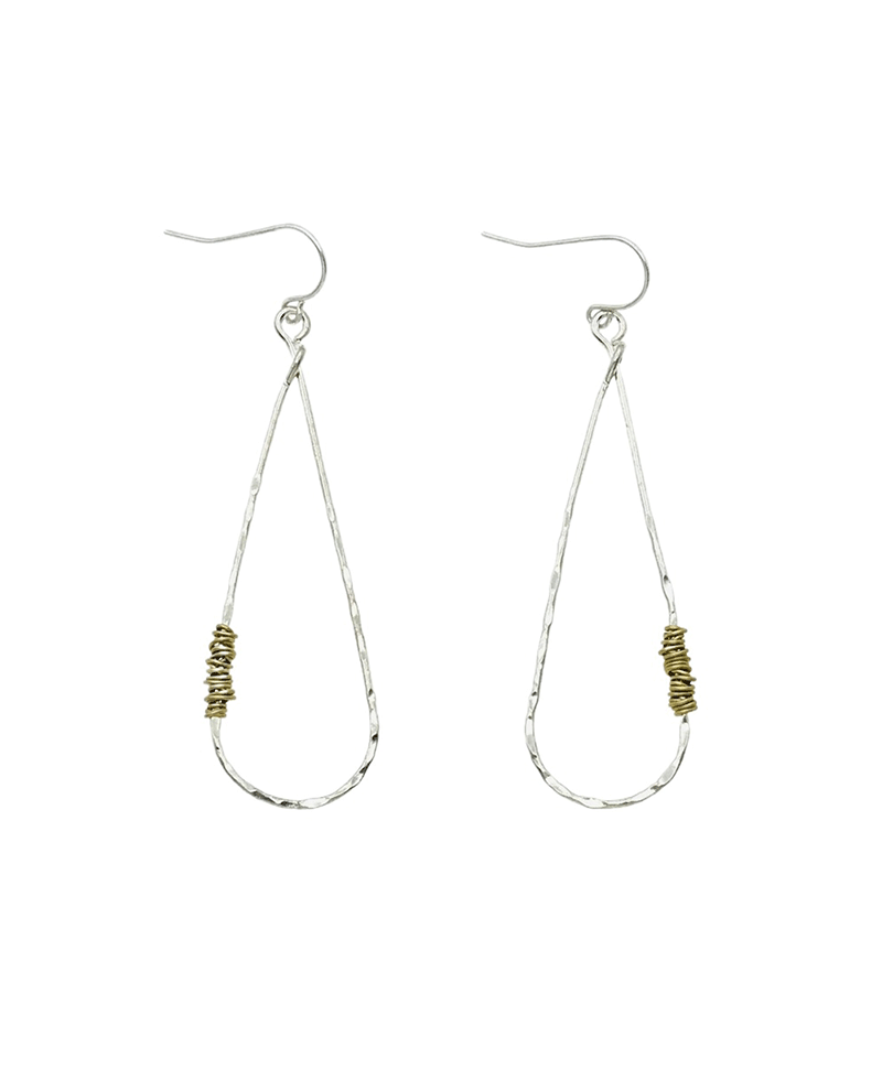 Hammered Elongated Teardrop Wire Wrap Earring