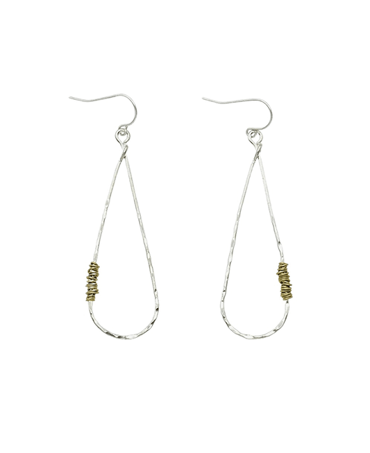 Hammered Elongated Teardrop Wire Wrap Earring
