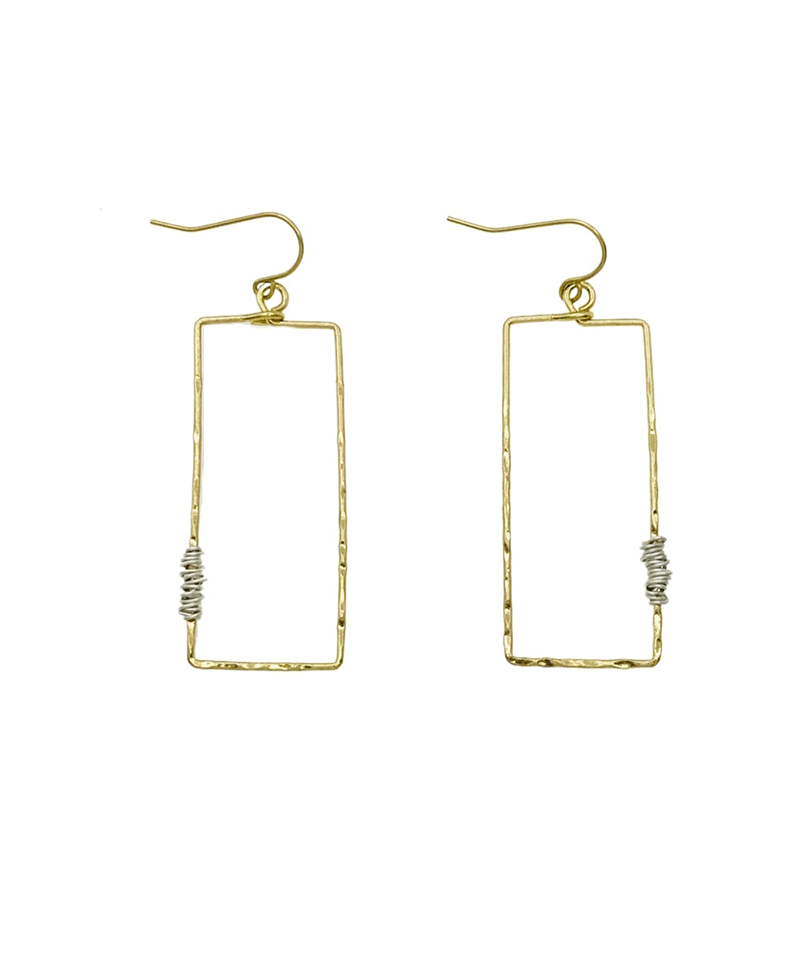 Hammered Rectangle Wire Wrap Earring