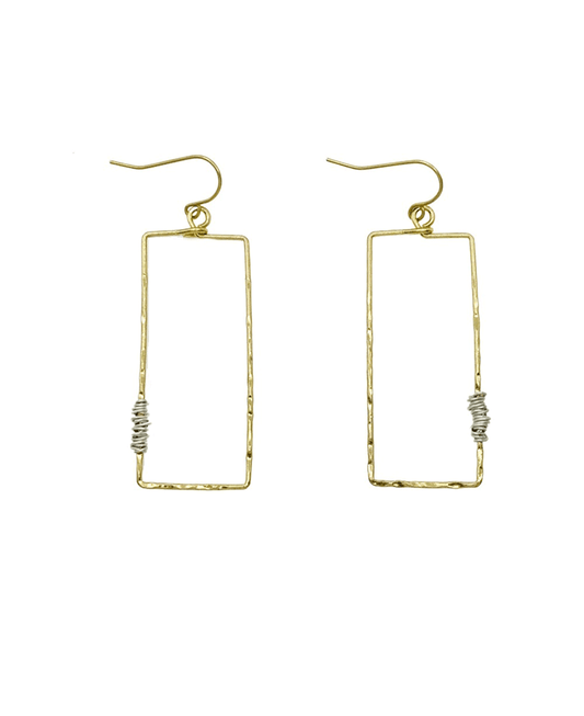 Hammered Rectangle Wire Wrap Earring