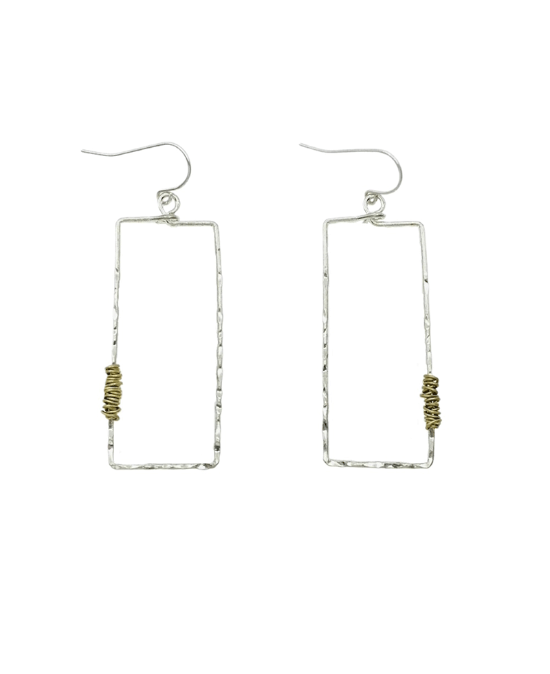 Hammered Rectangle Wire Wrap Earring