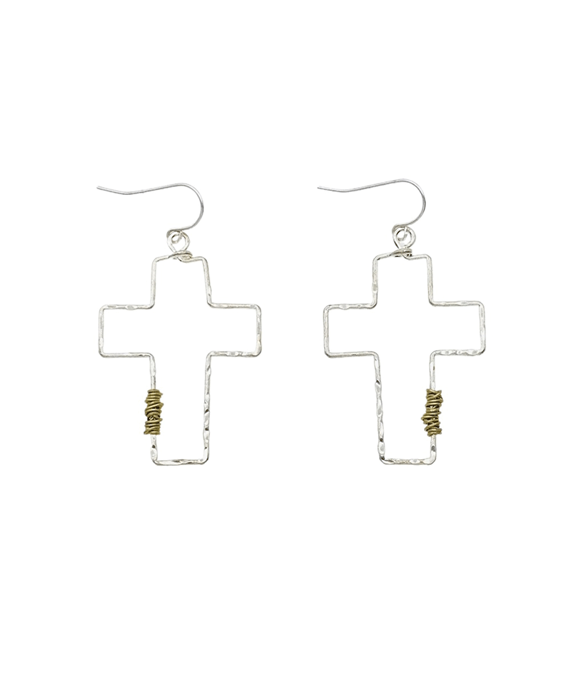 Hammered Open Cross Wire Wrap Earring